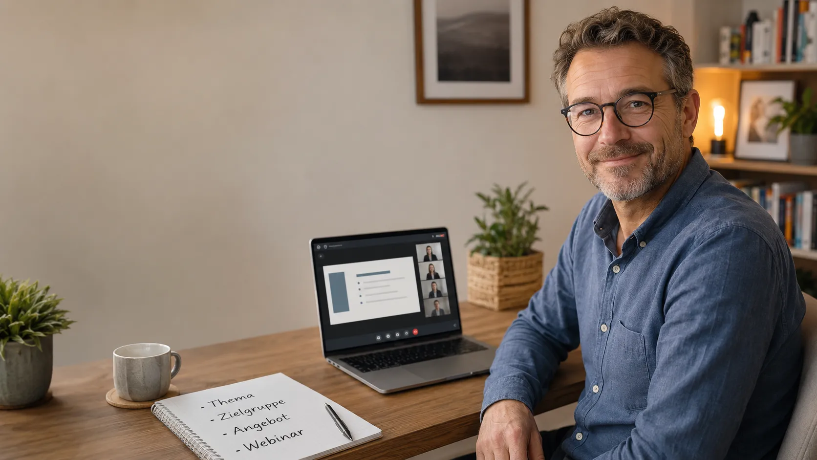 Kleiner Anbieter startet entspannt mit einem strukturierten Webinar am Laptop
