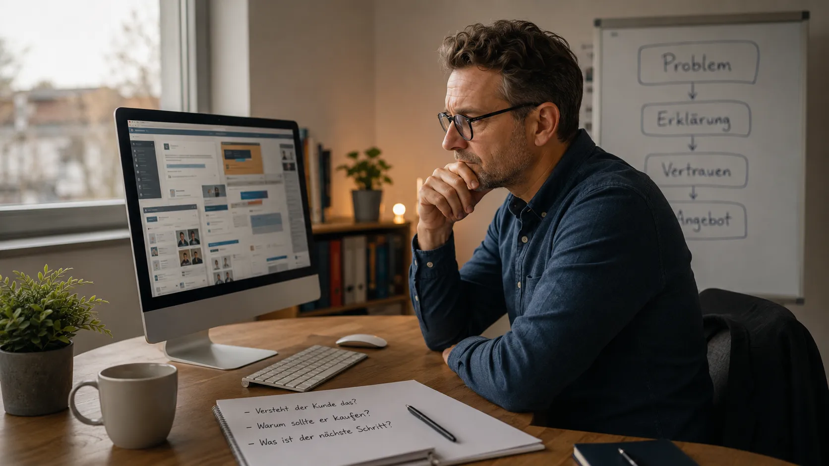 Unternehmer erkennt, dass ein erklärungsbedürftiges Angebot durch ein Webinar verständlicher wird